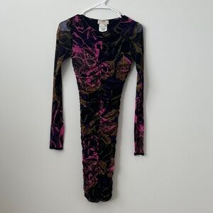 Fuzzi Mesh Jean Paul Gaultier Style Ruched Abstract Colorful Mini Dress Size: M